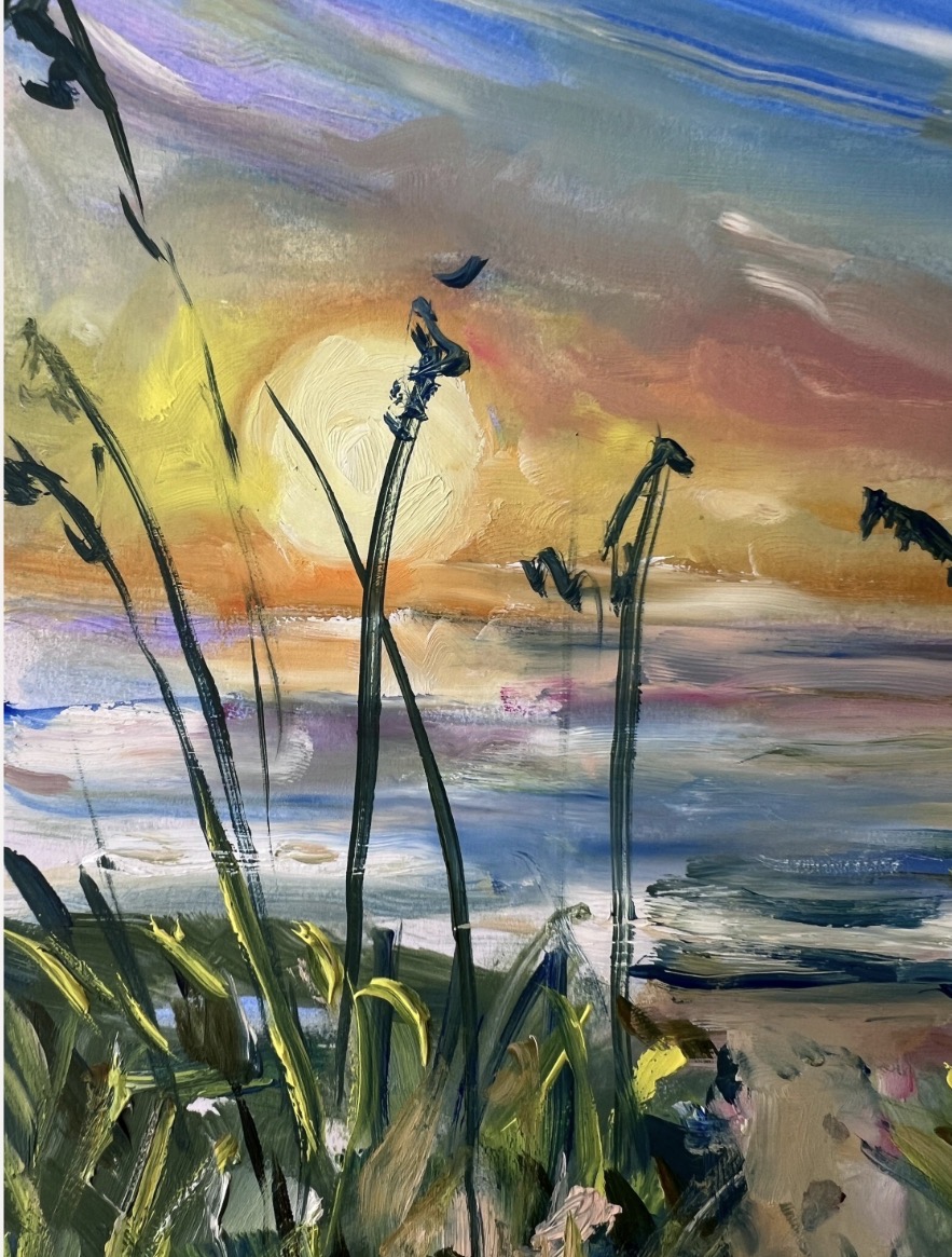 Sunset over the Sea of Azov, detail of painting by Marina Stognieva